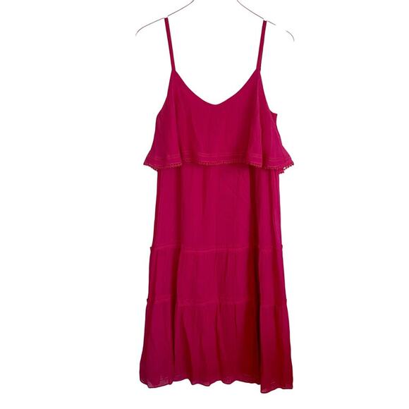 NWT Trina Turk Narcissus Fuchsia Silk Blend Hot Pink Layered Sundress Size 4 - Picture 2 of 9